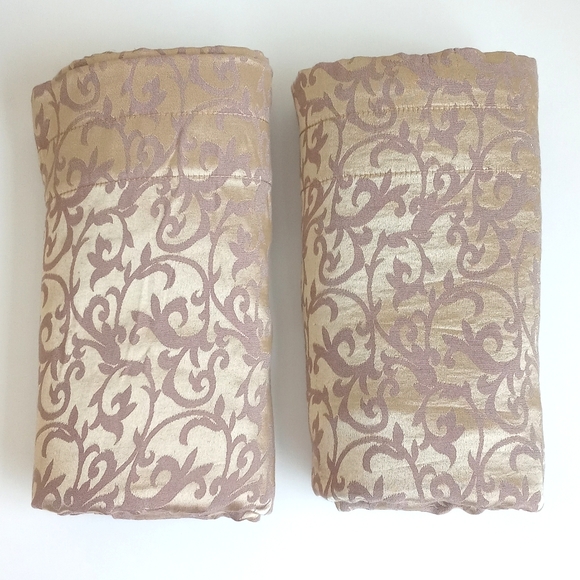 Set of 2 Art Deco Gold Shimmery (Damask) Viscose Curtain Panels 84" x 55" x2 - Picture 8 of 12